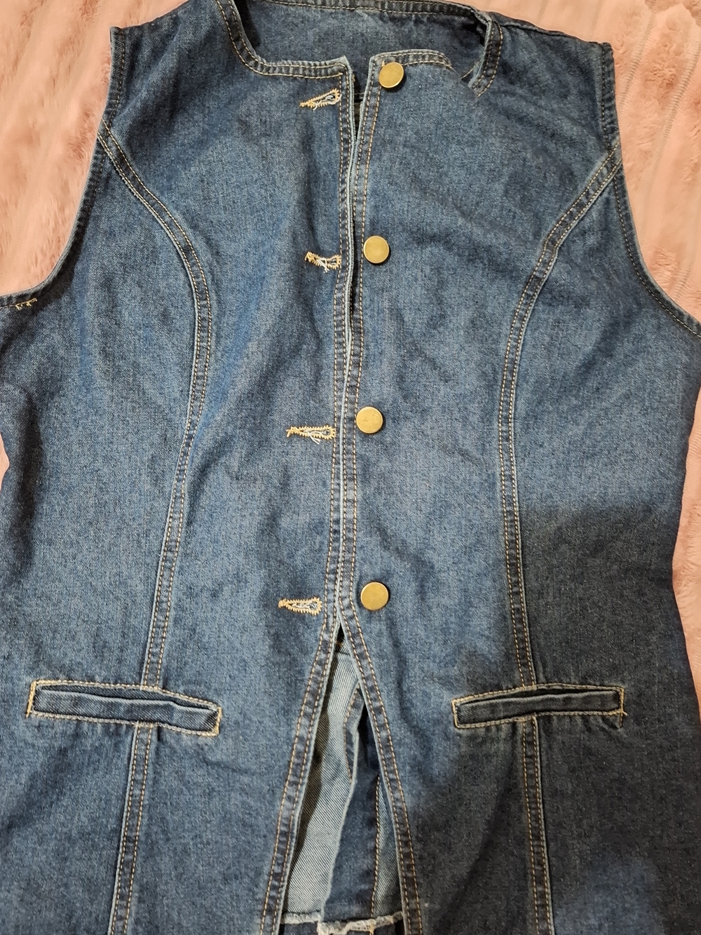 Women’s Blue Denim Button Front Vest Sleeveless Jean Vest